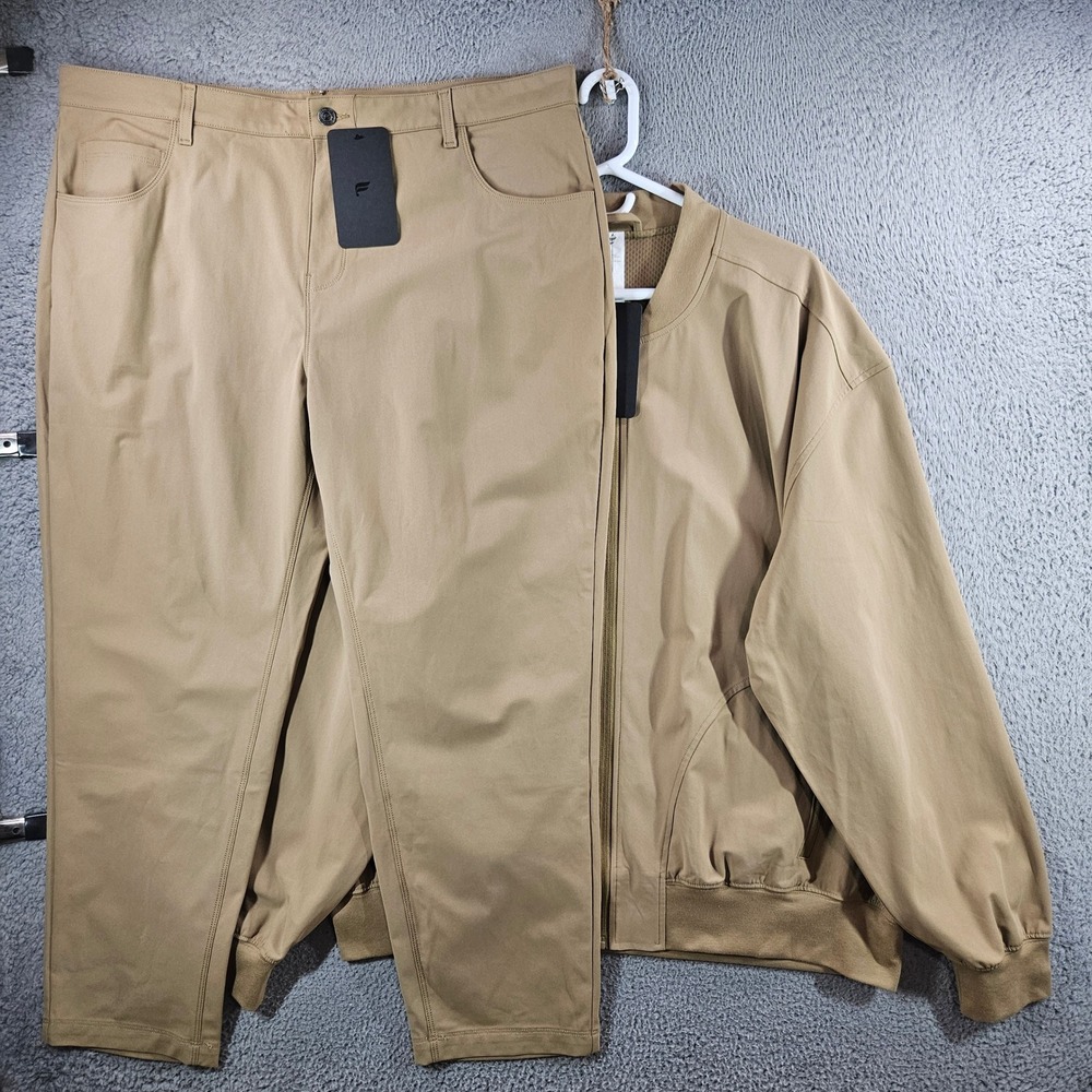 Fabletics Mens The Don Everyday Bomber Jacket and Pants Set Tan XXL 40x30 NEW